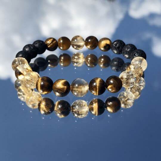 Minerální náramek tygří oko, citrín, lávový kámen - ENERGIE